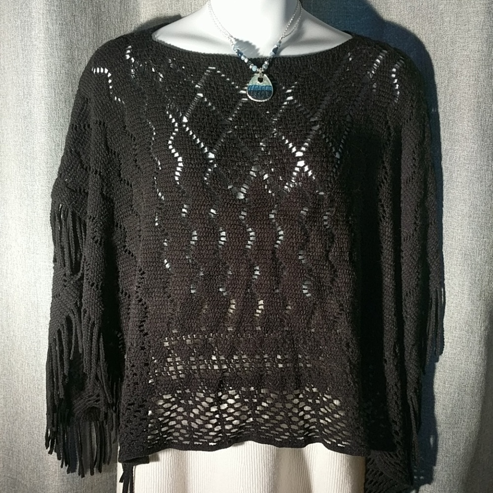 Black lace shawl sweater or poncho